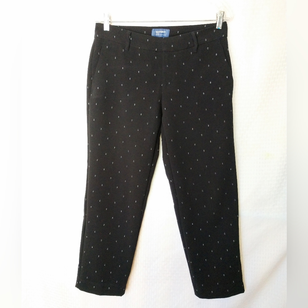 Old Navy Harper Pants Anchor Print Trousers Cropped Mid-rise Black Size 6
